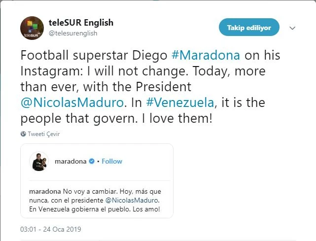 Maradona'dan Maduro'ya destek açıklaması